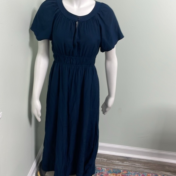 Madewell Sophia Split Neck Short Sleeve Midi Dress Navy size small - Picture 4 of 13